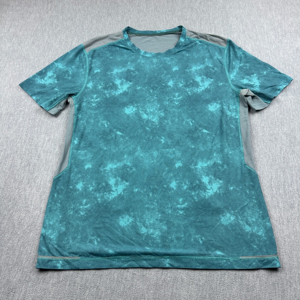 Lululemon Shirt Men Large Blue Gray Metal Vent Tech Performance Tie Dye Athletic